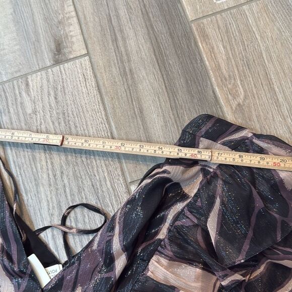 NWT TED BAKER JASMYNA RUFFLE-NECK TOP TIE-WAIST ABSTRACT BLACK MULTI TED SIZE 3 - Picture 10 of 13